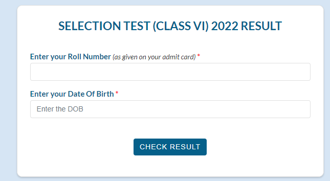 JNVST Class 6th Result 2022 