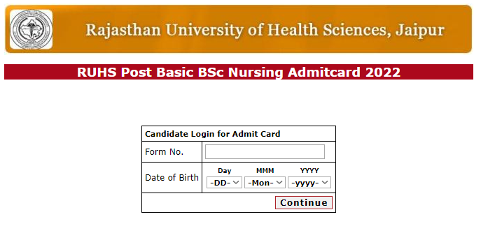 RUHS BSc Nursing Entrance Admit Card 2022