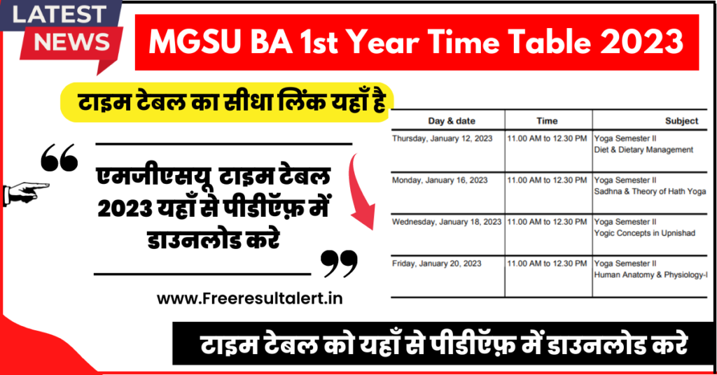 MGSU BA 1st Year Time Table 2023 Mgsubikaner Ac In BA 1st Year