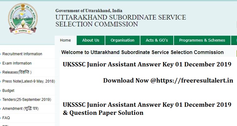 01 Dec UKSSSC Junior Assistant Answer Key 2019