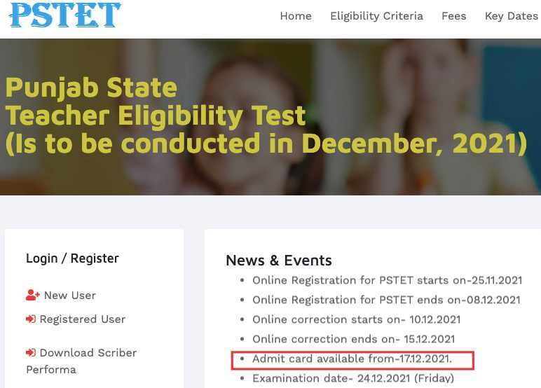PSTET Admit Card 2021