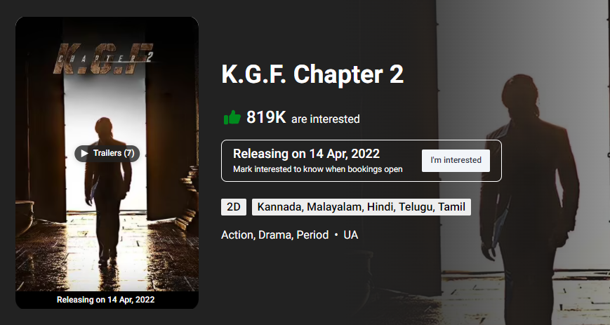 KGF Chapter 2 Movie Tickets Online Booking 