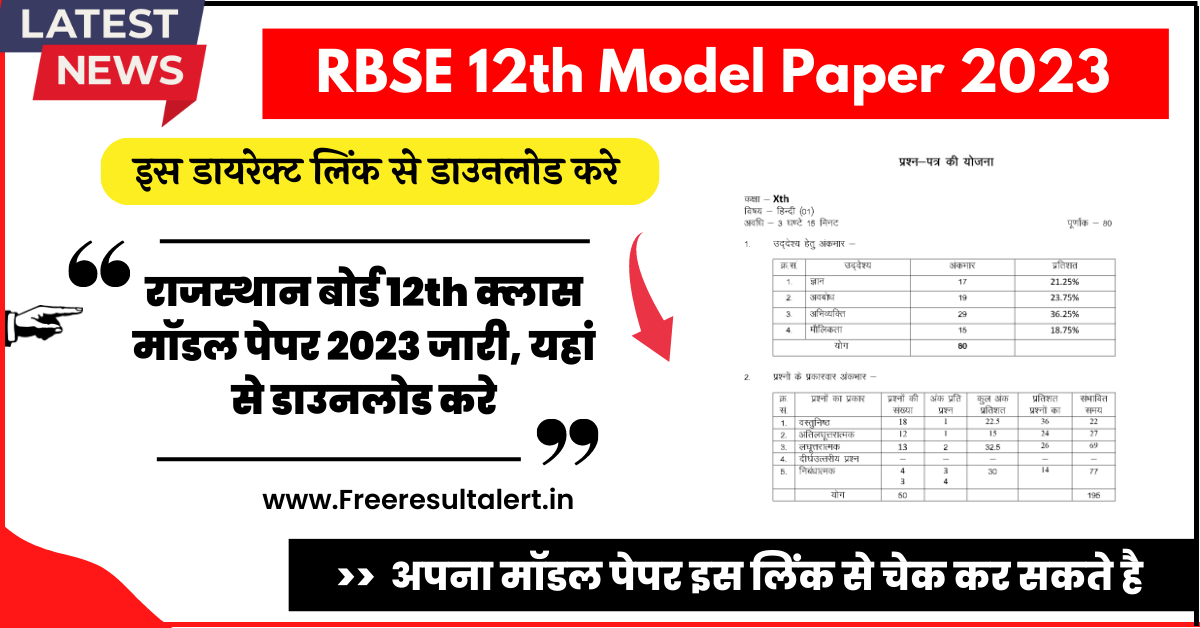 RBSE 12th Class Model Paper 2023