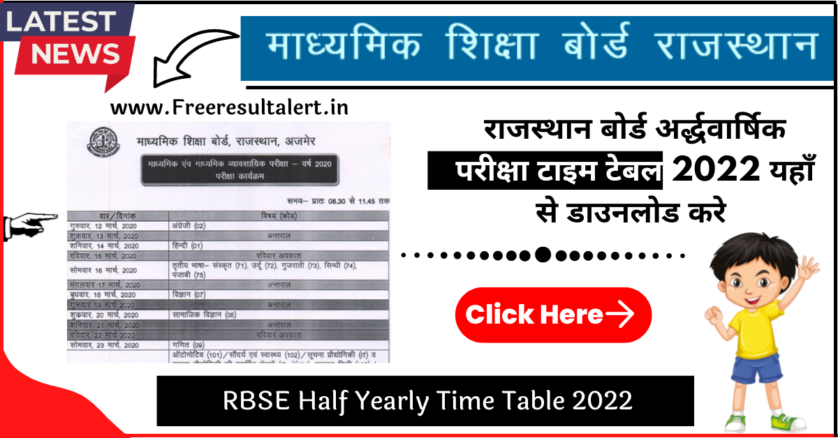 RBSE Half Yearly Time Table 2022-23