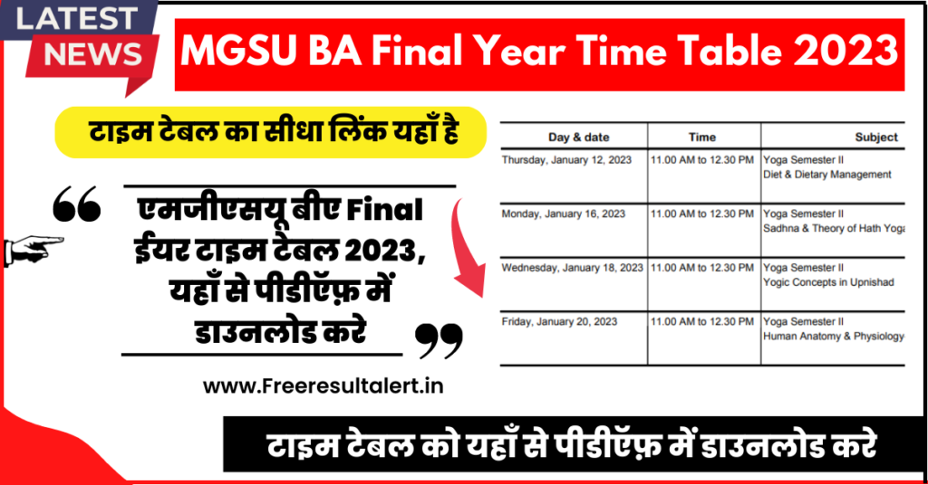 MGSU BA Final Year Time Table 2024 (एमजीएसयू बीए फाइनल ईयर टाइम टेबल 2024)