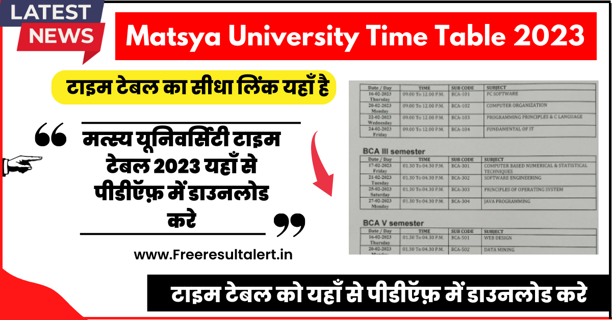 Matsya University Time Table 2023