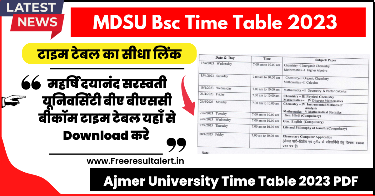 MDSU Bsc 1st Year Time Table 2023