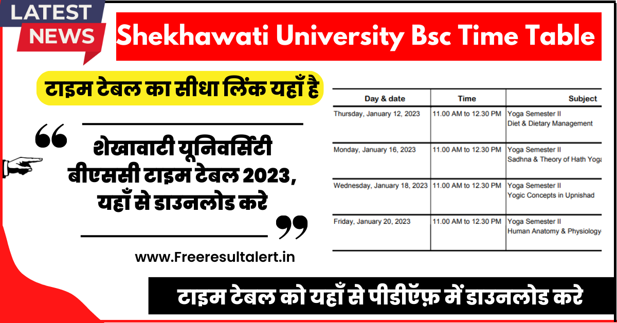 Shekhawati University Bsc Final Year Time Table 2023