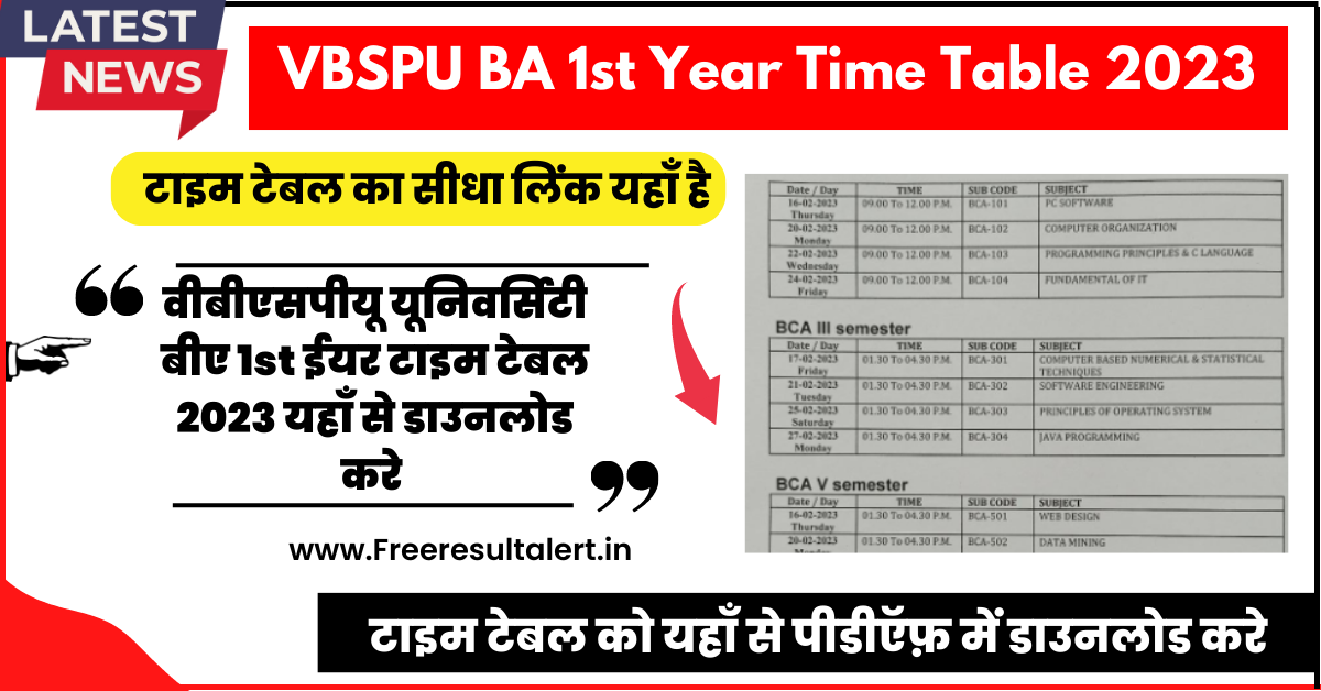 VBSPU BA 1st Year Time Table 2023