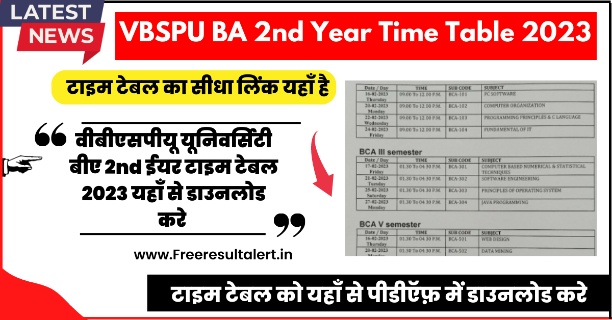 VBSPU BA 2nd Year Time Table 2023