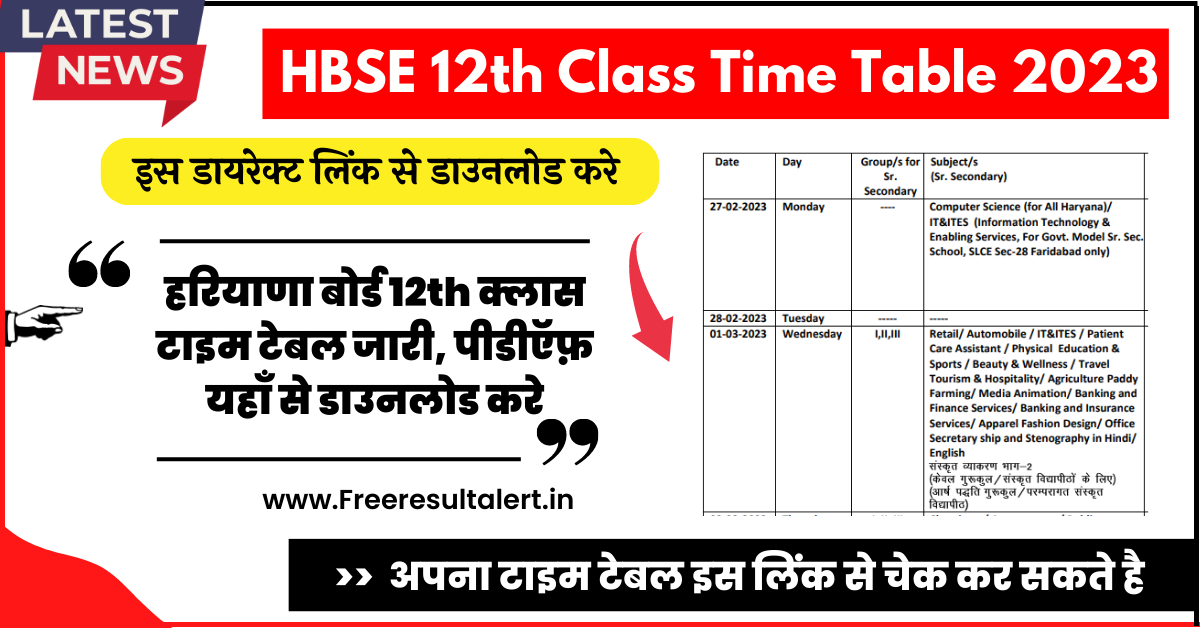 HBSE 12th Class Time Table 2023
