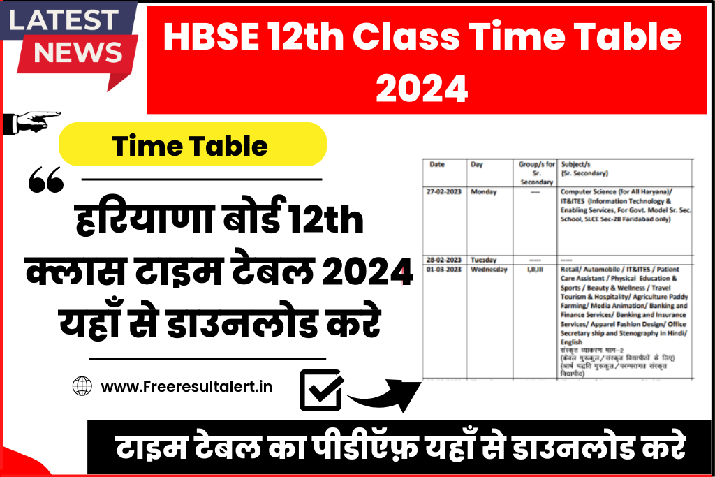 HBSE 12th Class Time Table 2024