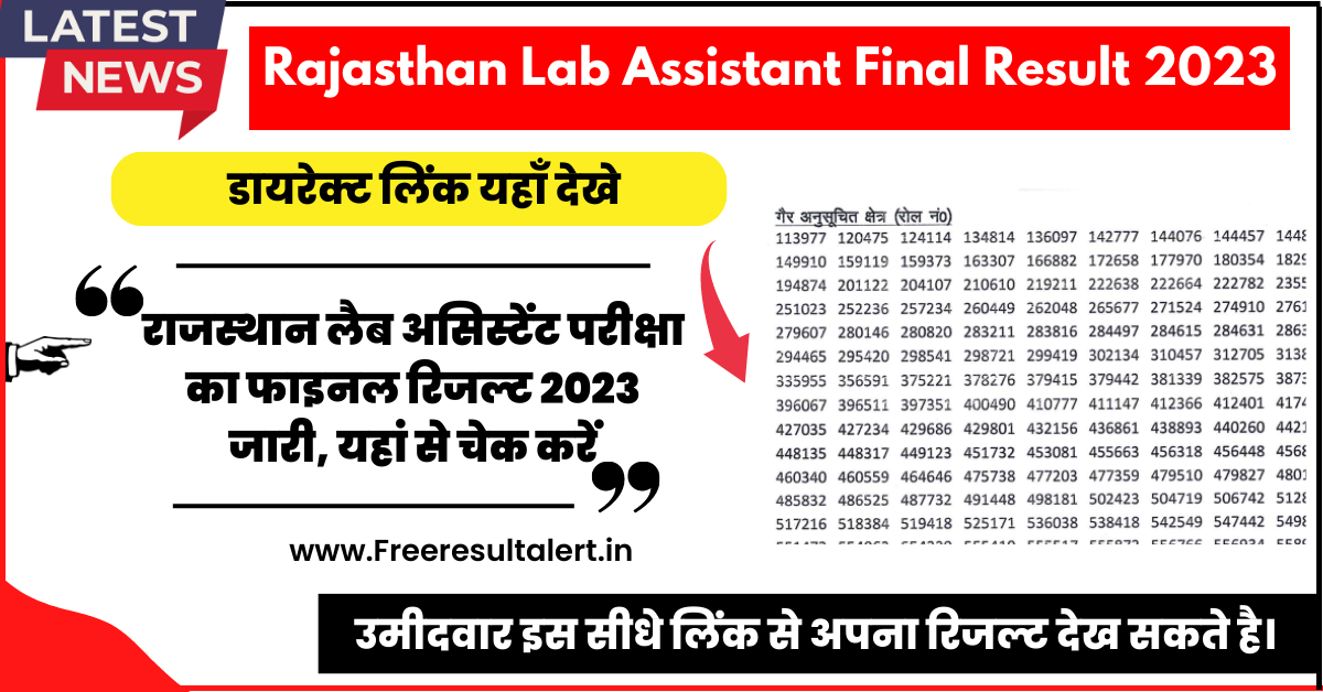 Rajasthan Lab Assistant Final Result 2023