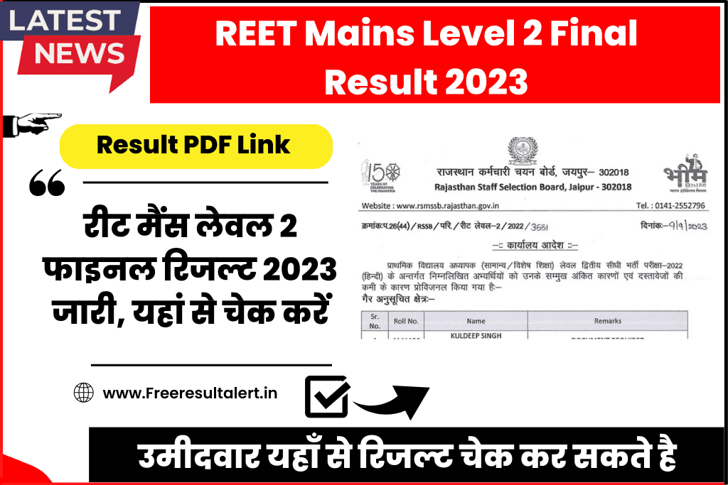 REET Mains Level 2 Final Result 2023