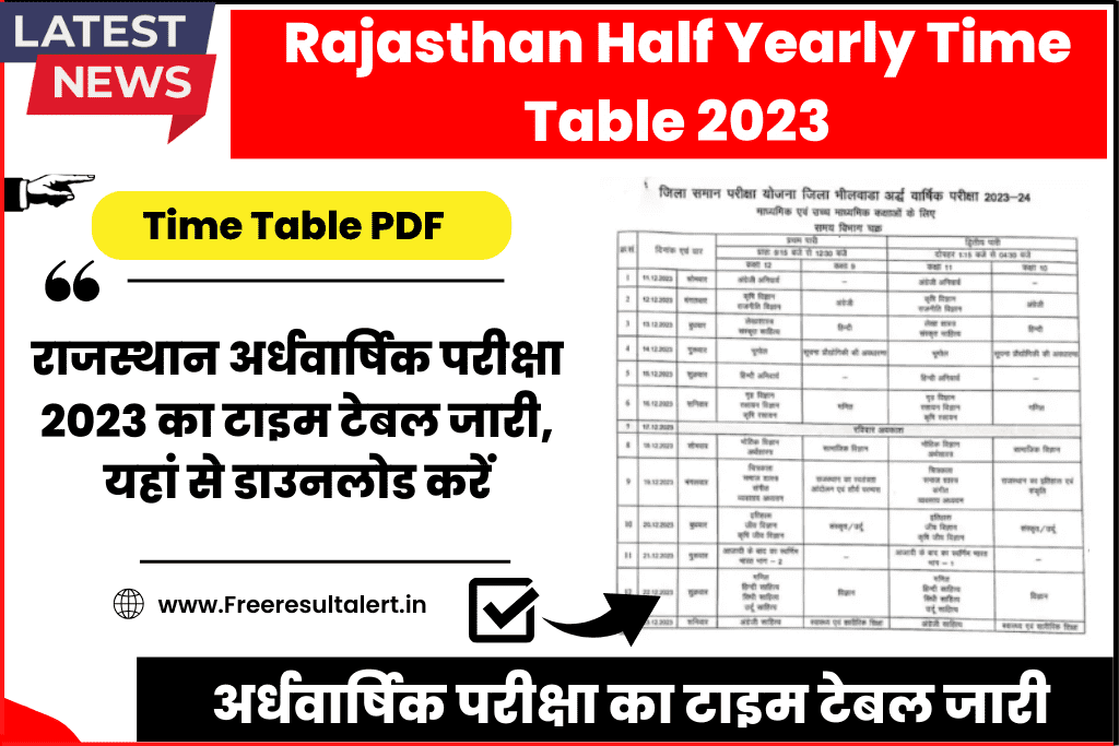 RBSE Half Yearly Time Table 2023