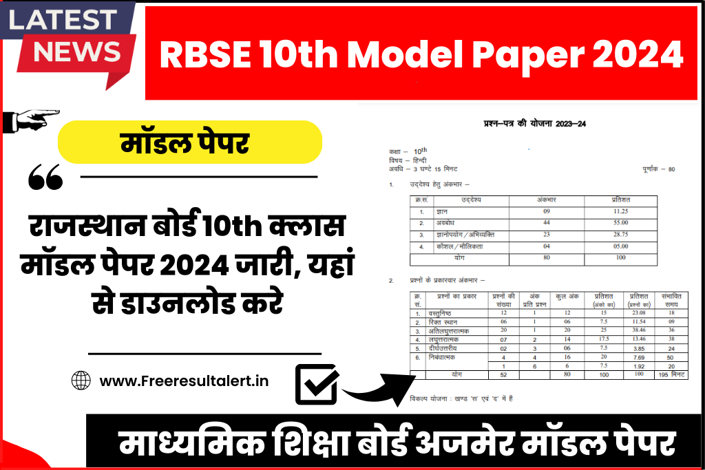 Rajasthan Board 10th Class Model Paper 2024
