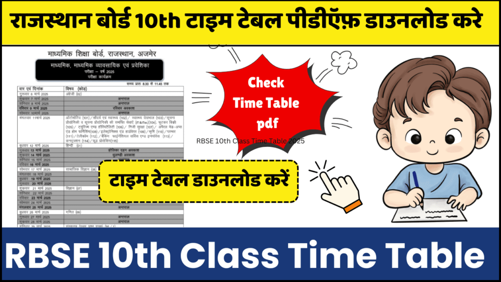 Rajasthan Board 10th Time Table 2025 